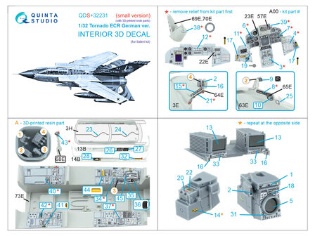 Quinta Studio QDS+32231 -  Tornado ECR German 3D-Printed &amp; coloured Interior on decal paper (Italeri) (with 3D-printed resin parts) - Small Version - 1:32