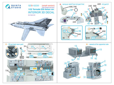 Quinta Studio QDS+32230 -  Tornado IDS Italian 3D-Printed &amp; coloured Interior on decal paper (Italeri) (with 3D-printed resin parts) - Small Version - 1:32