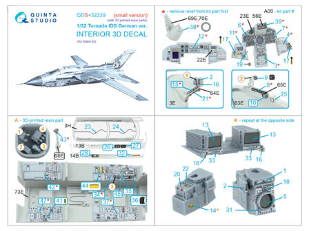 Quinta Studio QDS+32229 -  Tornado IDS German 3D-Printed &amp; coloured Interior on decal paper (Italeri) (with 3D-printed resin parts) - Small Version - 1:32