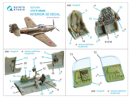 Quinta Studio QD72165 -   P-39Q/N Airacobra 3D-Printed &amp; coloured Interior on decal paper (Arma Hobby) - 1:72