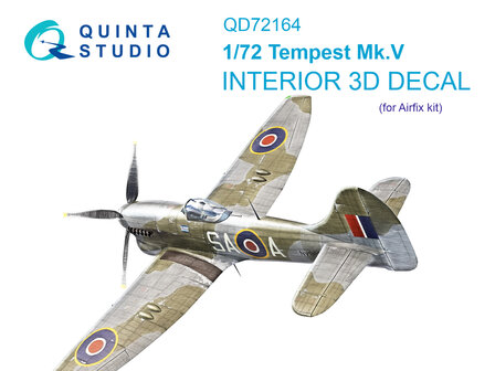 Quinta Studio QD72164 -  Tempest Mk.V 3D-Printed &amp; coloured Interior on decal paper (Airfix) - 1:72