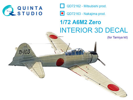 Quinta Studio QD72163 -  A6M2 Zero (Nakajima Prod.) 3D-Printed &amp; coloured Interior on decal paper (Tamiya) - 1:72