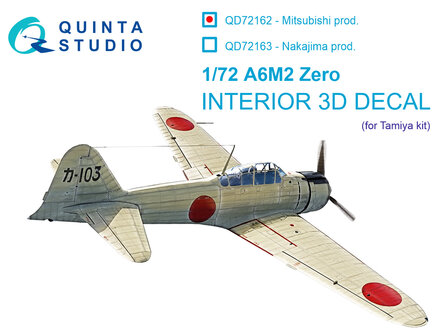 Quinta Studio QD72162 -  A6M2 Zero (Mitsubishi Prod.) 3D-Printed &amp; coloured Interior on decal paper (Tamiya) - 1:72