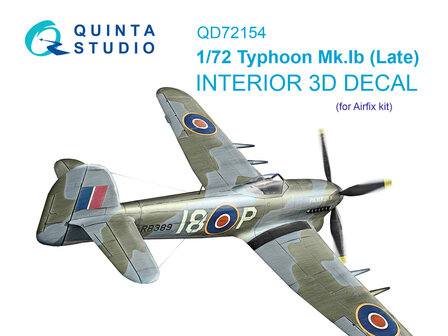 Quinta Studio QD72154 -  Typhoon Mk.1B Late 3D-Printed &amp; coloured Interior on decal paper (Airfix) - 1:72