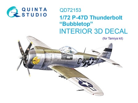 Quinta Studio QD72153 -  P-47D Thunderbolt  Bubbletop 3D-Printed &amp; coloured Interior on decal paper (Tamiya) - 1:72