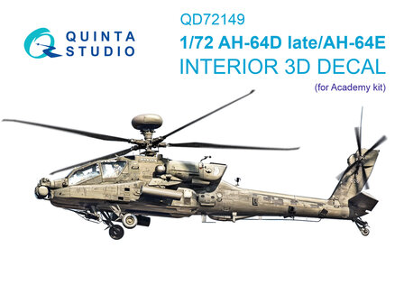 Quinta Studio QD72149 -  AH-64D late/AH-64E 3D-Printed &amp; coloured Interior on decal paper (Academy) - 1:72