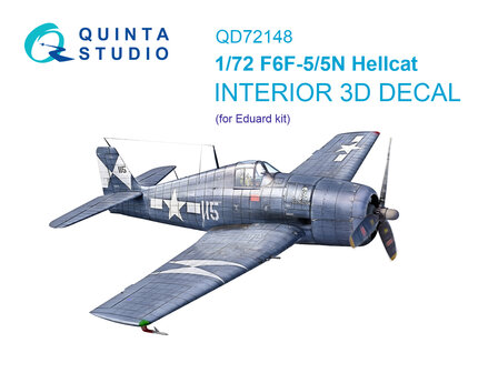 Quinta Studio QD72148 -  F6F-5 Hellcat 3D-Printed &amp; coloured Interior on decal paper (Eduard) - 1:72