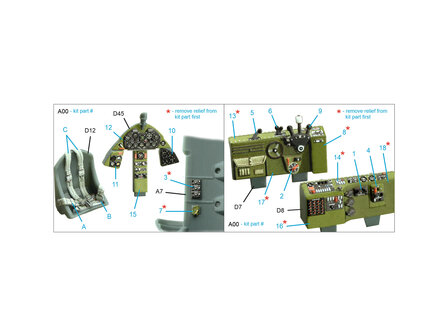 Quinta Studio QD72147 -  F6F-3 Hellcat 3D-Printed &amp; coloured Interior on decal paper (Eduard) - 1:72