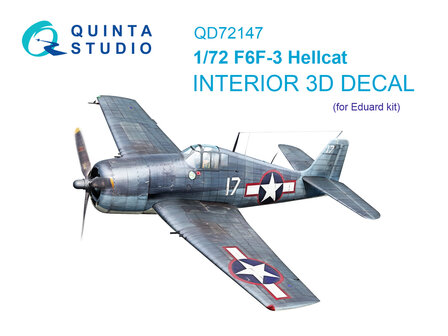 Quinta Studio QD72147 -  F6F-3 Hellcat 3D-Printed &amp; coloured Interior on decal paper (Eduard) - 1:72