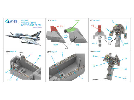 Quinta Studio QD72137 -  Mirage 2000N 3D-Printed &amp; coloured Interior on decal paper (Dream Model) - 1:72