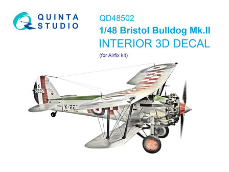 Quinta Studio QD48502 -  Bristol Bulldog Mk.II 3D-Printed &amp; coloured Interior on decal paper (Airfix) - 1:48