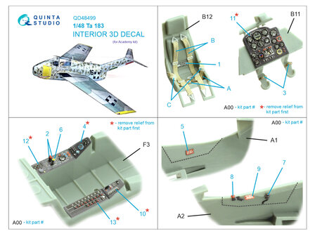 Quinta Studio QD48499 -  Ta 183 3D-Printed &amp; coloured Interior on decal paper (Academy) - 1:48