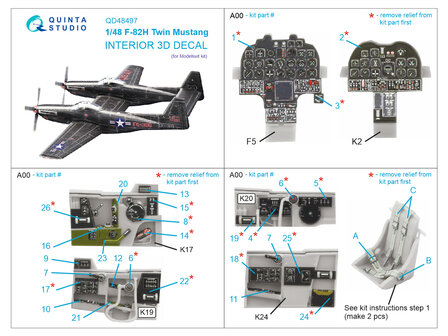 Quinta Studio QD48497 -  F-82H Twin Mustang 3D-Printed &amp; coloured Interior on decal paper (Modelsvit) - 1:48