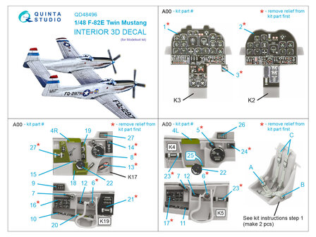 Quinta Studio QD48496 -  F-82E Twin Mustang 3D-Printed &amp; coloured Interior on decal paper (Modelsvit) - 1:48