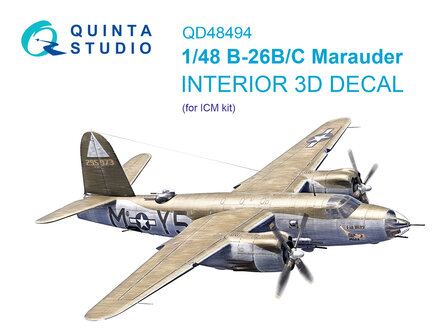 Quinta Studio QD48494 -  B-26B/C Marauder 3D-Printed &amp; coloured Interior on decal paper (ICM) - 1:48