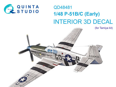 Quinta Studio QD48481 -  P-51B/C (Early) 3D-Printed &amp; coloured Interior on decal paper (Tamiya) - 1:48