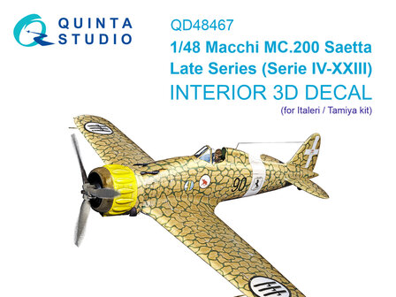 Quinta Studio QD48467 -  Macchi MC.200 Saetta (Late) 3D-Printed &amp; coloured Interior on decal paper (Italeri/Tamiya) - 1:48