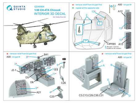 Quinta Studio QD48464 -  CH-47A 3D-Printed &amp; coloured Interior on decal paper (HobbyBoss) - 1:48