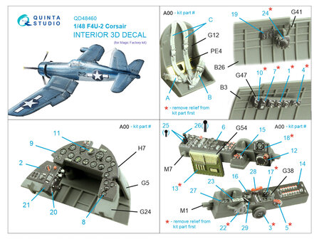 Quinta Studio QD48460 -  F4U-2 Corsair 3D-Printed &amp; coloured Interior on decal paper (Magic Factory) - 1:48