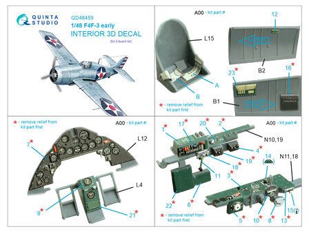 Quinta Studio QD48459 -  F4F-3 early 3D-Printed &amp; coloured Interior on decal paper (Eduard) - 1:48