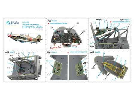 Quinta Studio QD48446 -  Hurricane family 3D-Printed &amp; coloured Interior on decal paper (Italeri/Tamiya) - 1:48