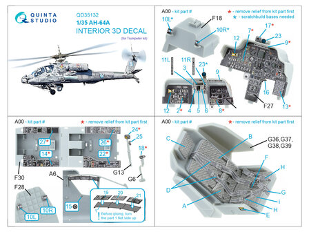 Quinta Studio QD35132 -  AH-64A 3D-Printed &amp; coloured Interior on decal paper (Trumpeter) - 1:35