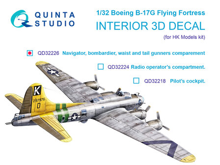 Quinta Studio QD32226 -  Boeing B-17G Navigator, bombardier, waist and tail gunners compartments. 3D-Printed &amp; coloured Interior (HK models) - 1:32