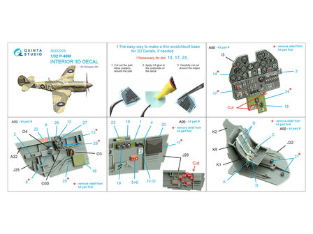 Quinta Studio QD32223 -  P-40M 3D-Printed &amp; coloured Interior on decal paper  (Hasegawa) - 1:32