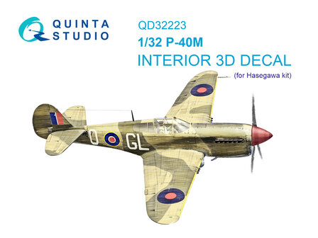 Quinta Studio QD32223 -  P-40M 3D-Printed &amp; coloured Interior on decal paper  (Hasegawa) - 1:32