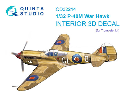 Quinta Studio QD32214 -  P-40M WarHawk 3D-Printed &amp; coloured Interior on decal paper (Trumpeter) - 1:32