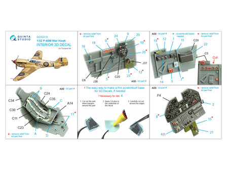 Quinta Studio QD32214 -  P-40M WarHawk 3D-Printed &amp; coloured Interior on decal paper (Trumpeter) - 1:32