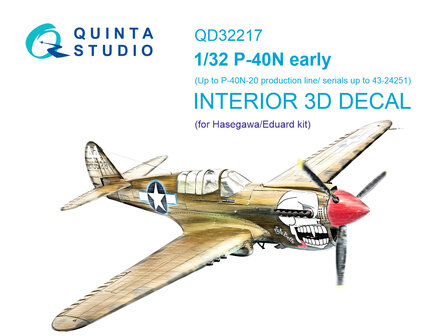 Quinta Studio QD32217 -  P-40N early 3D-Printed &amp; coloured Interior on decal paper  (Hasegawa/Eduard) - 1:32