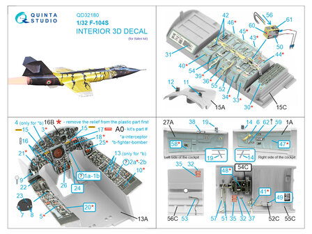 Quinta Studio QD32180 -  F-104S 3D-Printed &amp; coloured Interior on decal paper (Italeri) - 1:32