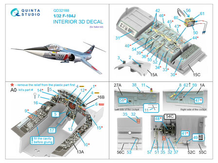 Quinta Studio QD32188 -  F-104J 3D-Printed &amp; coloured Interior on decal paper (Italeri) - 1:32