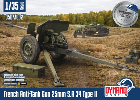 Dynamo Models 35DM002-P - French Anti-Tank Gun 25mm S.A 34 Type II - &ldquo;Premium edition&rdquo; - 1:35