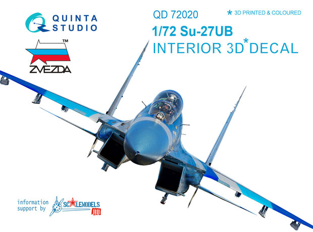 Quinta Studio QD72020 - Su-27UB  3D-Printed & coloured Interior on decal paper  (for Zvezda kit) - 1:72