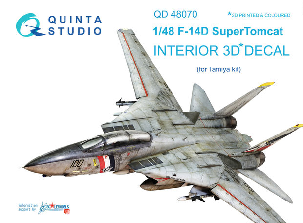 Quinta Studio QD48070 - F-14D  3D-Printed & coloured Interior on decal paper  (for Tamiya kit) - 1:48