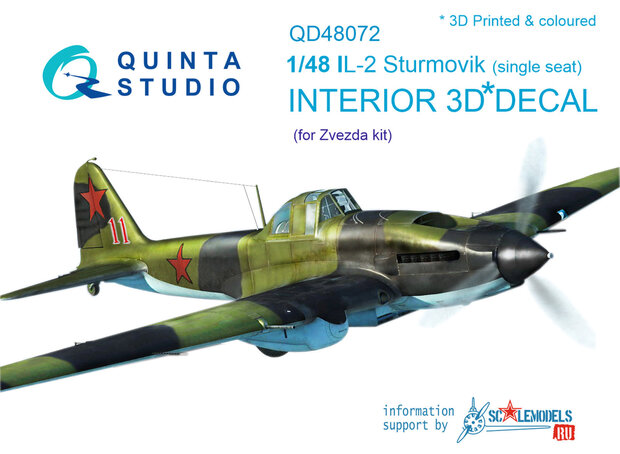 Quinta Studio QD48072 - Il-2  3D-Printed & coloured Interior on decal paper  (for Zvezda kit) - 1:48