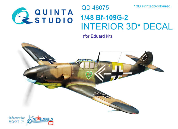 Quinta Studio QD48075 - Bf-109G-2  3D-Printed & coloured Interior on decal paper  (for Eduard kit) - 1:48