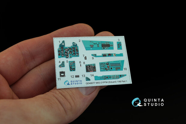 Quinta Studio QD48077 - MiG-21PFM (Emerald color panels)  3D-Printed & coloured Interior on decal paper  (for Eduard kit) - 1:48