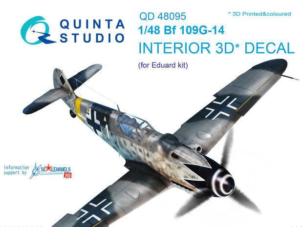 Quinta Studio QD48095 - Bf 109G-14 3D-Printed & coloured Interior on decal paper (for Eduard  kit) - 1:48