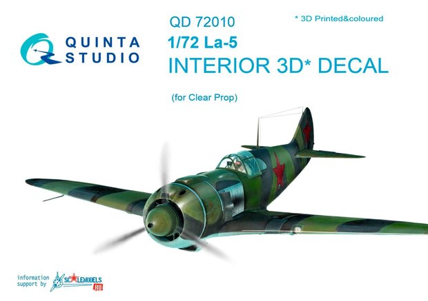 Quinta Studio QD72010 - La-5  3D-Printed & coloured Interior on decal paper  (for ClearProp kit) - 1:72