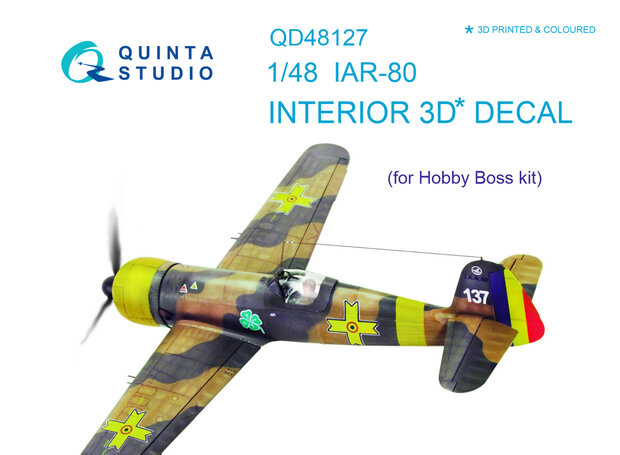 Quinta Studio QD48127 - IAR-80 3D-Printed & coloured Interior on decal paper (for HobbyBoss  kit) - 1:48