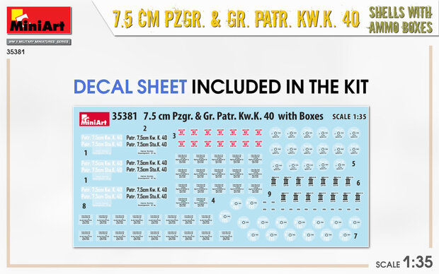 MiniArt 35381 - 7.5 CM PZGR. & GR. PATR. KW.K. 40 SHELLS With Ammo Boxes - 1:35