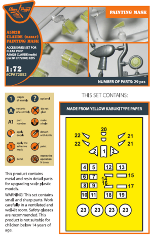 Clear Prop Models CPA72052 - A5M2b Claude (early version) for CP kit painting mask "yellow kabuki paper" - 1:72 