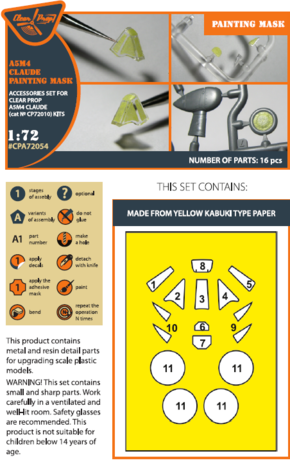 Clear Prop Models CPA72054 - A5M4 Claude for CP kit painting mask "yellow kabuki paper" - 1:72