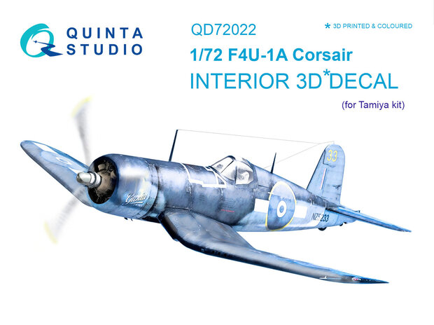 Quinta Studio QD72022 - F4U-1A Corsair 3D-Printed & coloured Interior on decal paper (for Tamiya kit) - 1:72