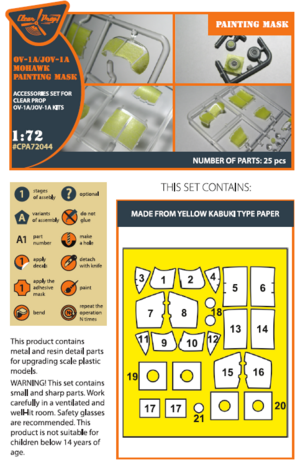 Clear Prop Models CPA72044 - OV-1 A/JOV-1A Mohawk for CP kit painting mask "yellow kabuki paper" - 1:72