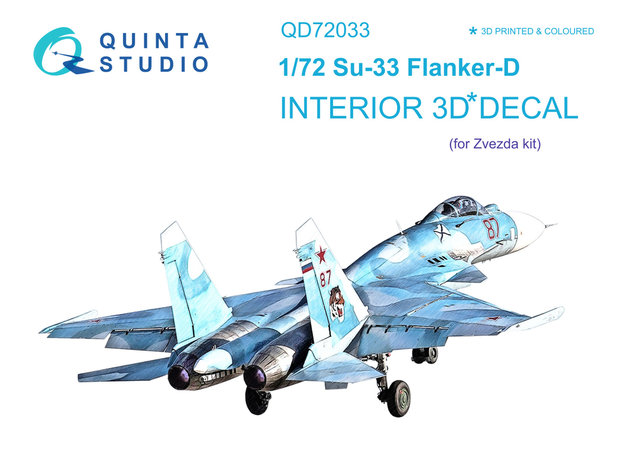 Quinta Studio QD72033 - Su-33 3D-Printed & coloured Interior on decal paper (Zvezda) - 1:72