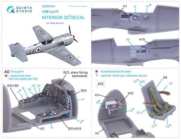 Quinta Studio QD48184 - La-11 3D-Printed & coloured Interior on decal paper (for HobbyBoss kit) - 1:48